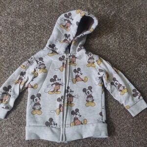Disney Mickey Mouse Kids Sherpa Lined Zip Up Hoodie Gray All Over Print 3T